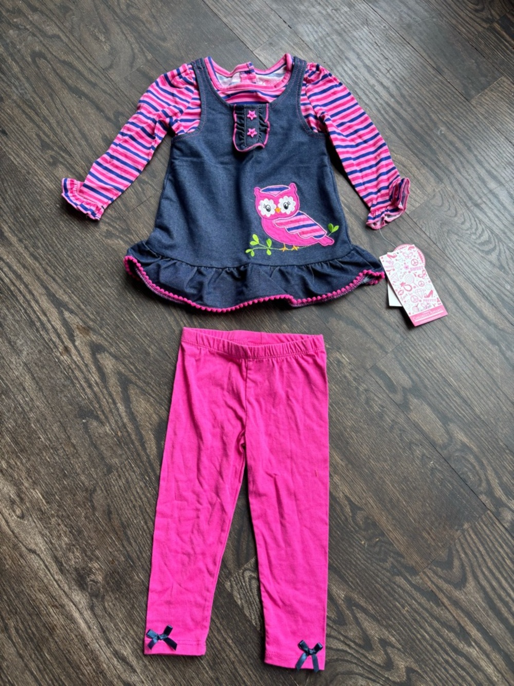 NWT 18 months, Pink & Navy Set - 2-Piece Long Sleeve Top and Leggings